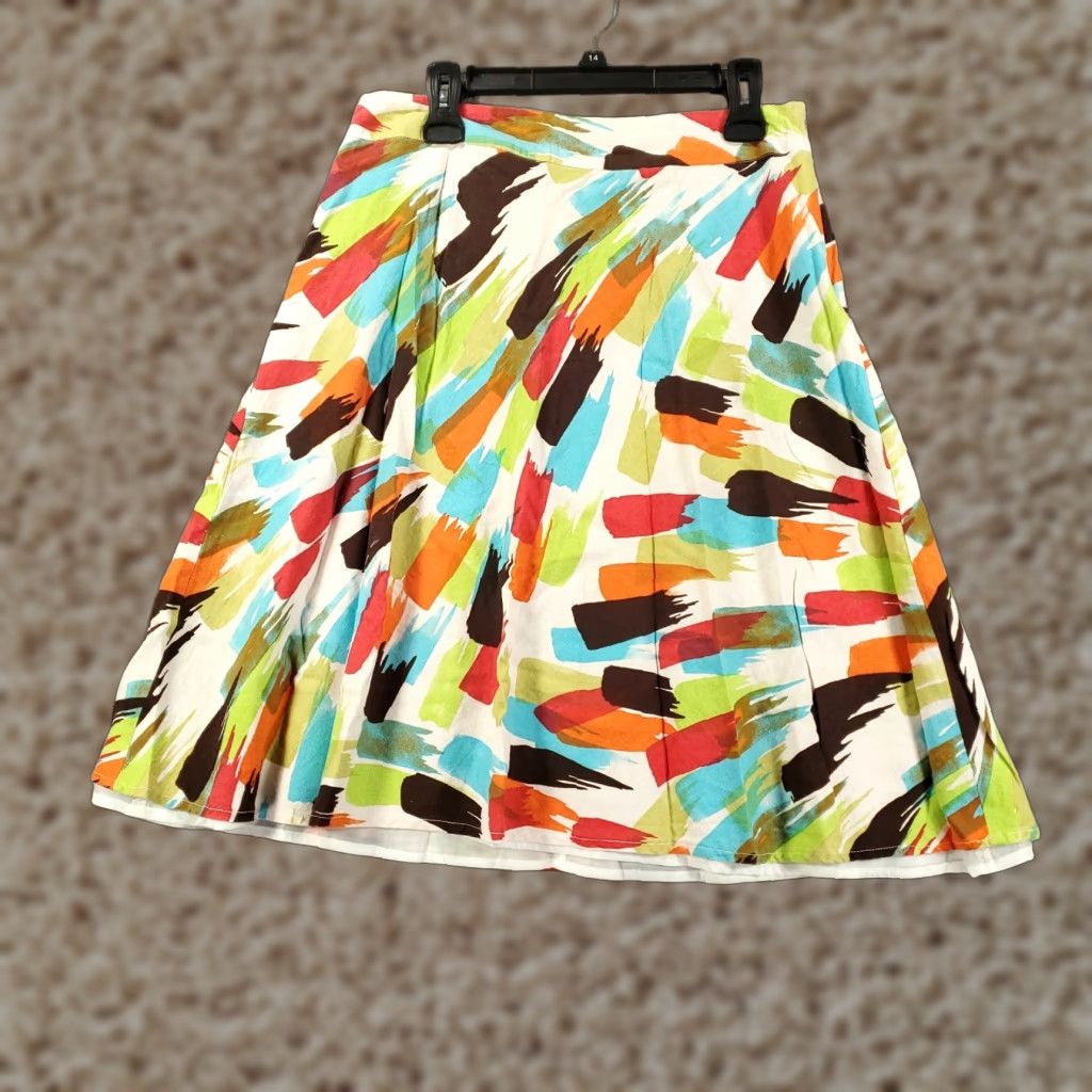 Vintage Cato Linen Skirt Womens 12 Artsy Paint Brush Strokes Side Zip Lined Knee Length Size 34" / US 12 / IT 48 - 1 Thumbnail