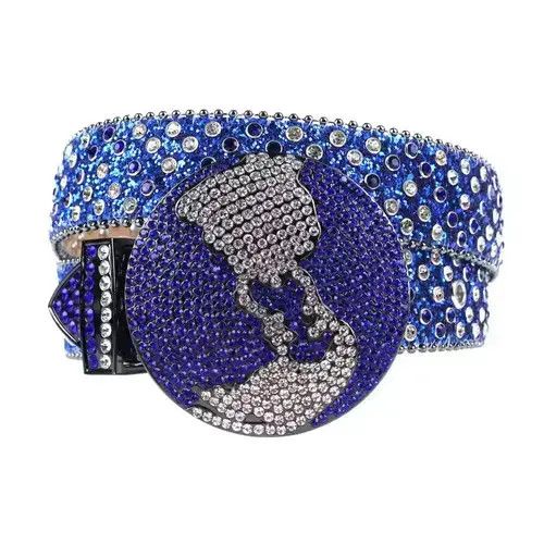 Other y2k blue studded rhinestone leather belt Size 38 - 3 Thumbnail