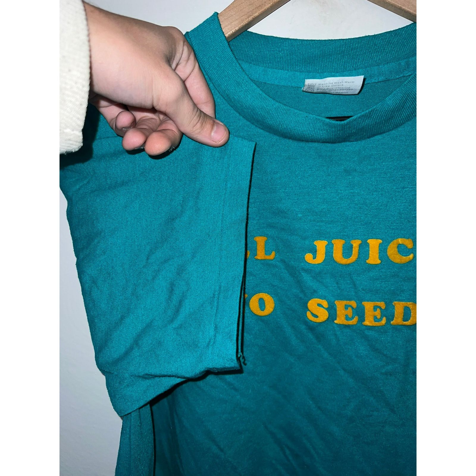 Hanes Vintage All Juice No Seed Shirt 80s Teal Tee VTG 1980s M Size US M / EU 48-50 / 2 - 4 Thumbnail