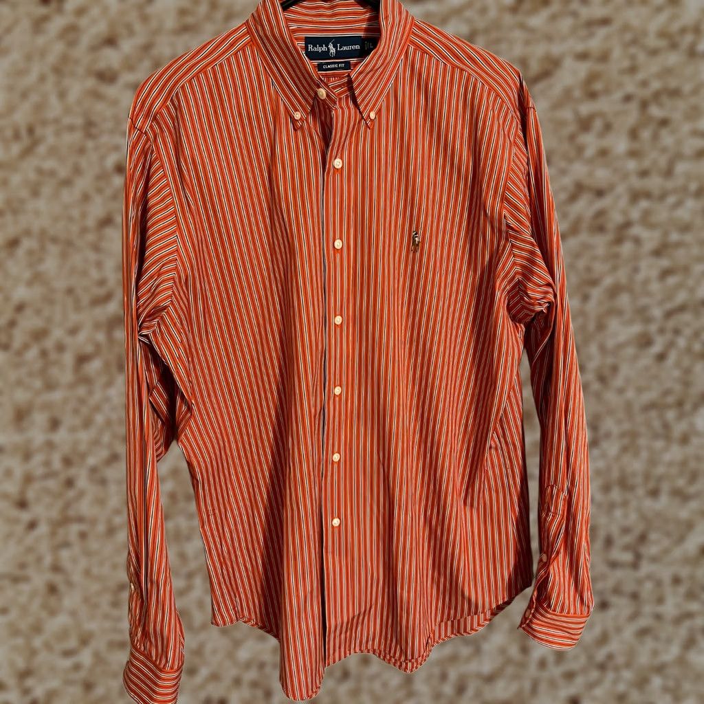 Polo Ralph Lauren Polo Ralph Lauren Orange Stripes Button Up Shirt - Men's L Size 42R - 1 Thumbnail