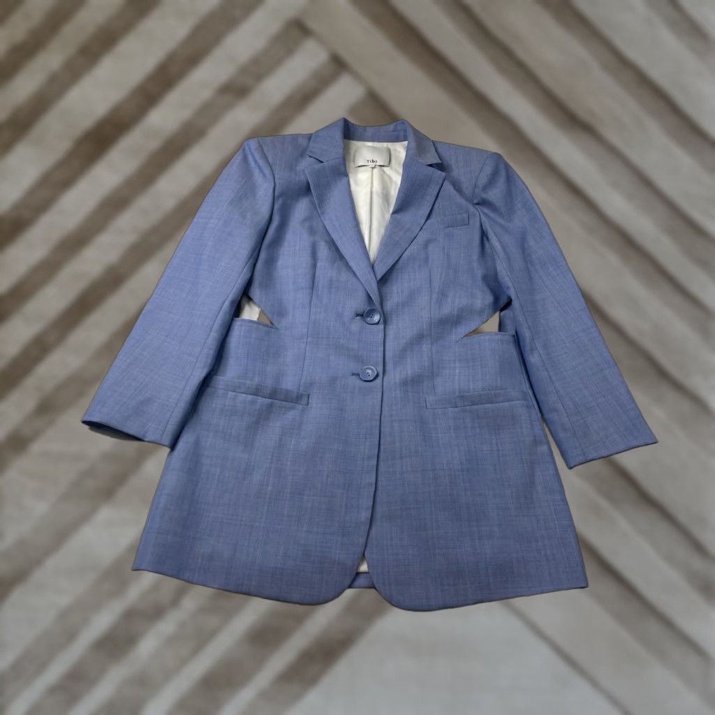 Tibi Tibi Blazer Shirt Jacket Blue Size 6 Women Regular Button Two-Button Long Sleeve Solid Cotton Blend Casual Jacket Size M / US 6-8 / IT 42-44 - 1 Thumbnail