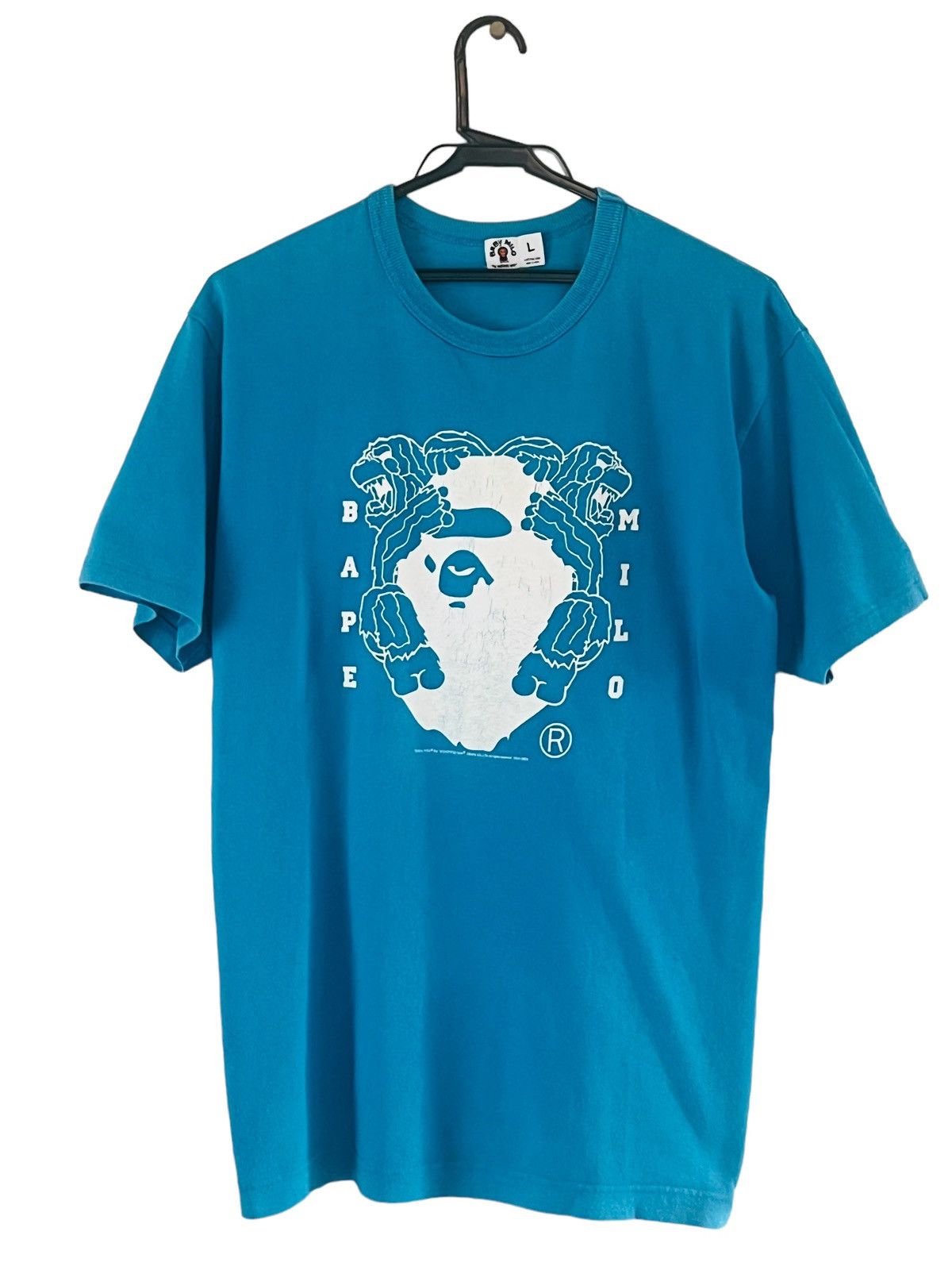 image of Og Bape Baby Milo Busy Works Tee King Kong Head Logo in Aqua Blue, Men's (Size Large)