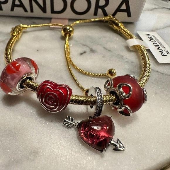 pandora Pandora Genuine Silver SLIDER Chain Bracelet, Love Heart Kis Size ONE SIZE - 2 Thumbnail