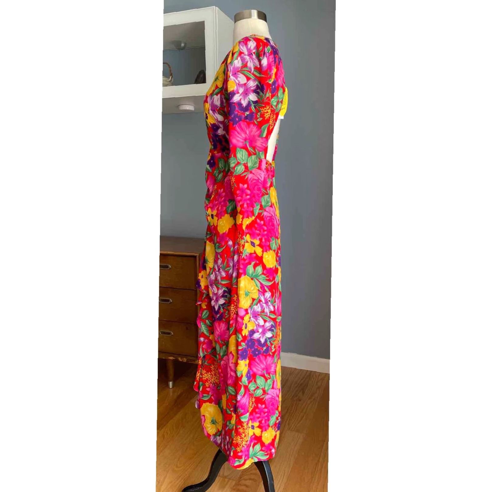 RIXO RIXO For Target Maxi Dress Red Pink Floral Open Back Cascade Ruffle Women Size 2 Size XS / US 0-2 / IT 36-38 - 5 Thumbnail