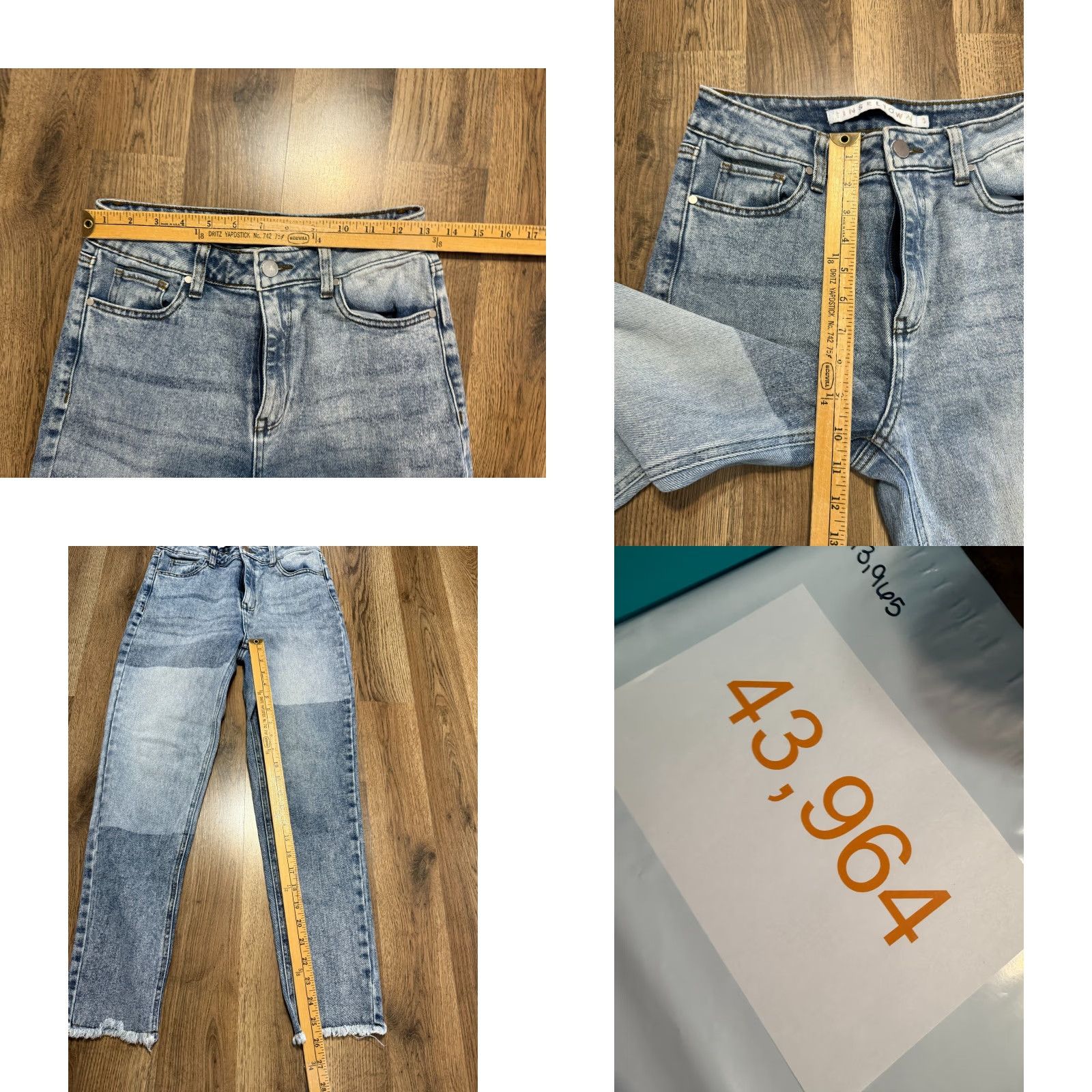 Vintage Tinseltown Jeans Women's 3/26 Blue Denim Skinny Frayed Hem Jeans Zip, 5-Pocket Regular Inseam 26 in Men/Women: Women Size 26" / US 2 / IT 38 - 8 Thumbnail