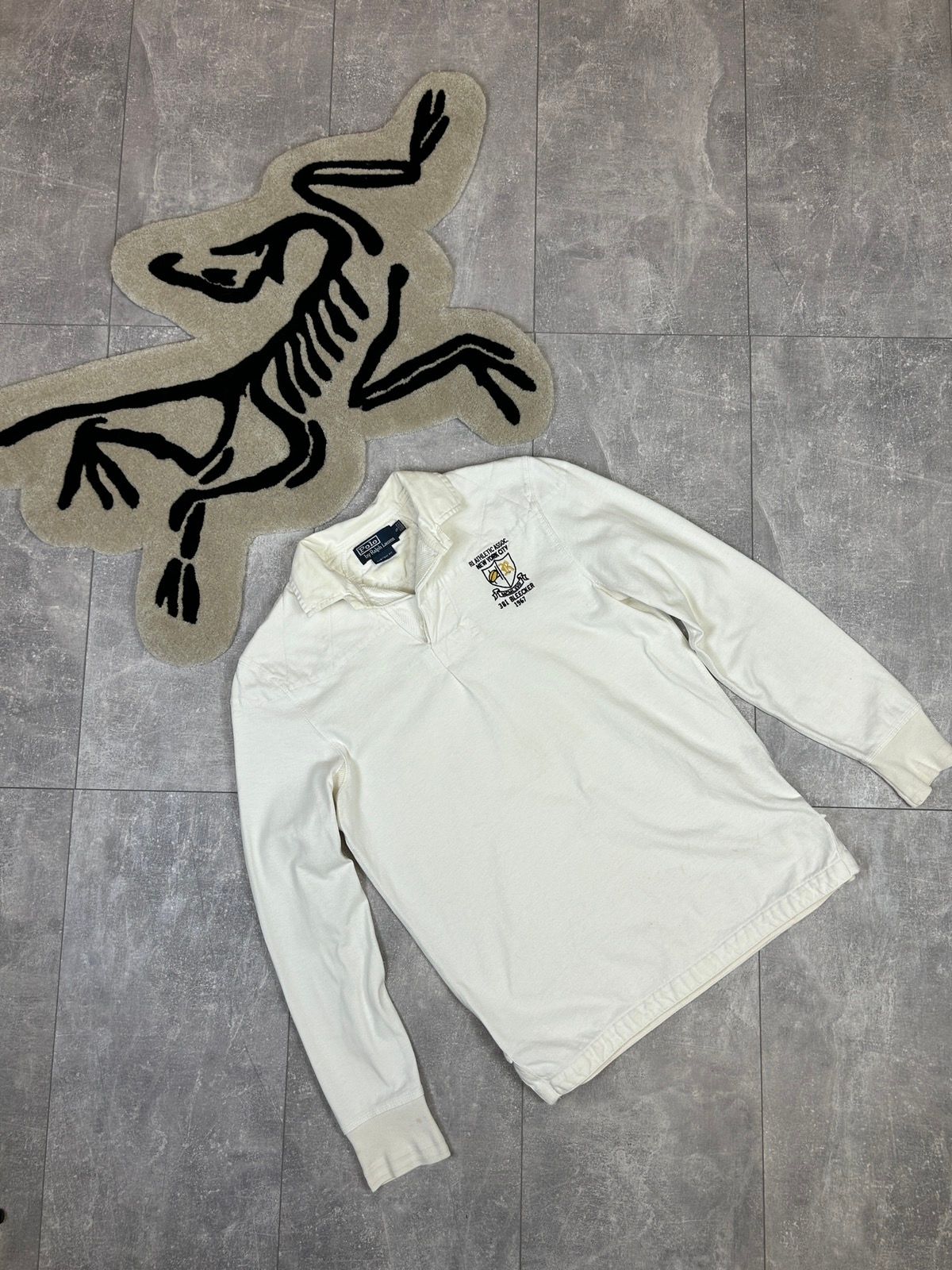 Pre-owned Polo Ralph Lauren X Vintage Mens Vintage Polo Ralph Laurent Distressed Rugby Sweatshirt In White