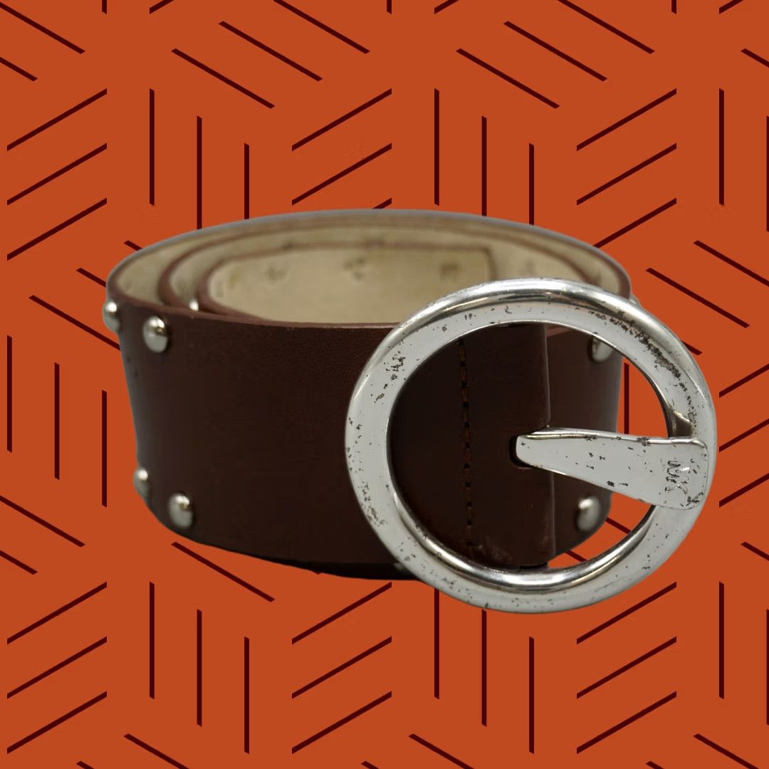 Michael Kors Michael Kors Brown Leather Wide Belt Silver Round Buckle Studded Small Women Size ONE SIZE - 1 Thumbnail
