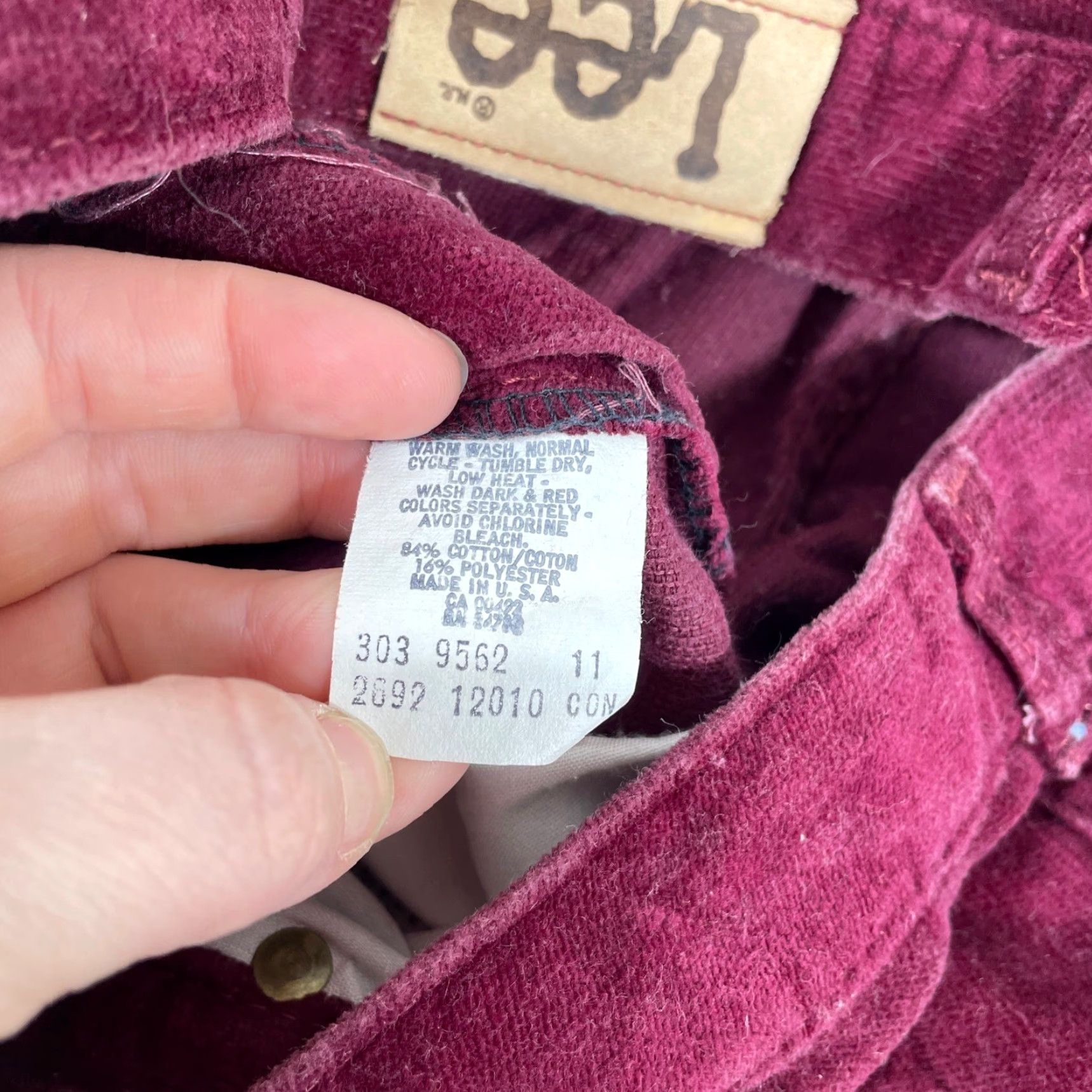 Lee Lee Corduroy Pants Womens 11 Burgundy High Waisted Straight Leg Vintage 90s USA Size 32" / US 10 / IT 46 - 4 Thumbnail