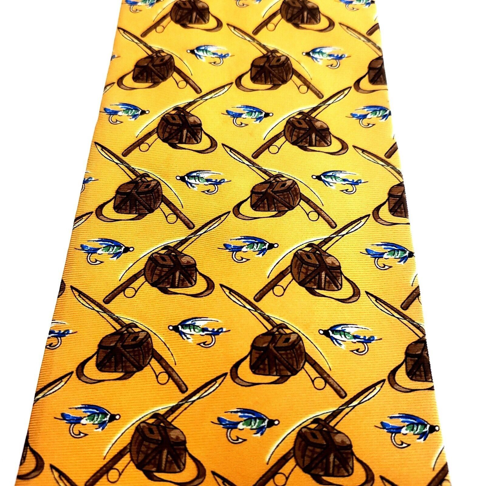 Banana Republic Banana Republic Fly Fishing Print Yellow Wide Silk Tie Size ONE SIZE - 2 Thumbnail
