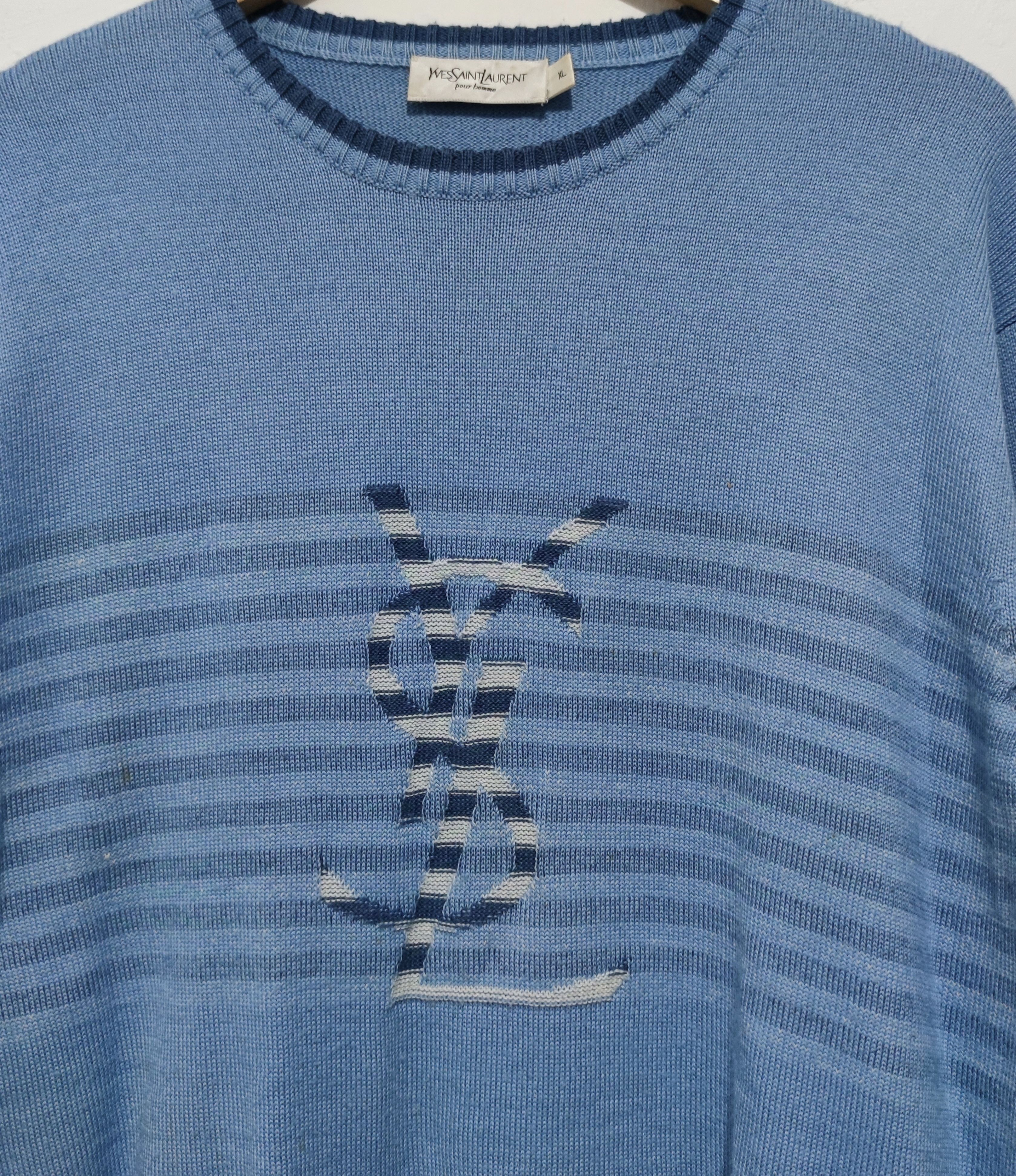 Yves Saint Laurent Vintage YSL Knitwear Blue Striped Jumpers Size US XL / EU 56 / 4 - 4 Thumbnail