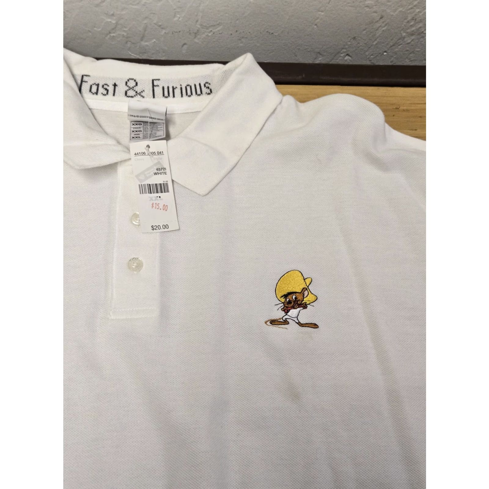 Vintage Warner Bros Polo Shirt Mens 2XL White Speedy Gonzales Embroidered Fast & Furious Size US XXL / EU 58 / 5 - 2 Thumbnail