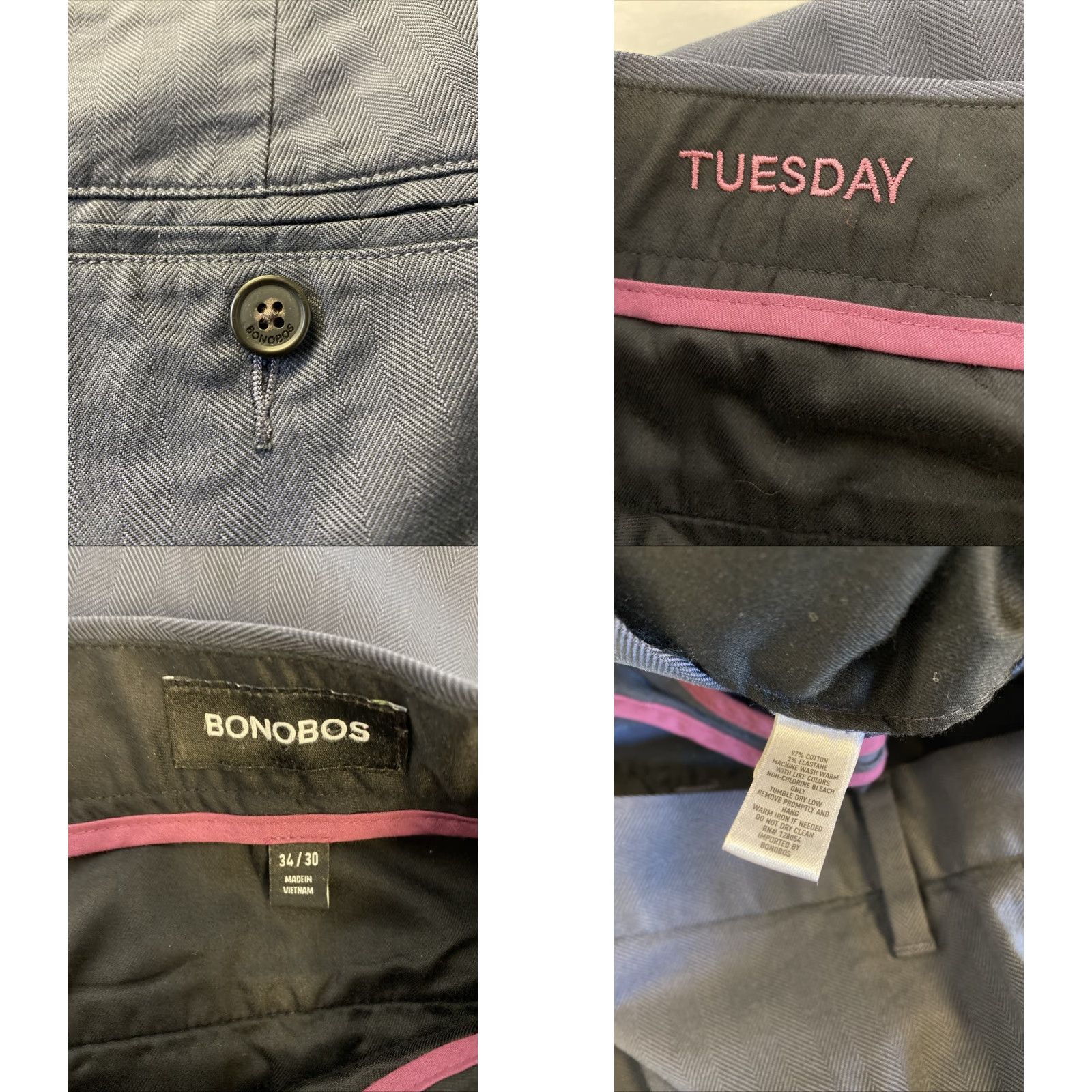 Bonobos BONOBOS Slim Dress Pants Men’s 34x30 Dusty Blue Chino Zip Flat Front Slim Tapered 30 in Inseam Casual Business Travel Men Size US 34 / EU 50 - 8 Thumbnail