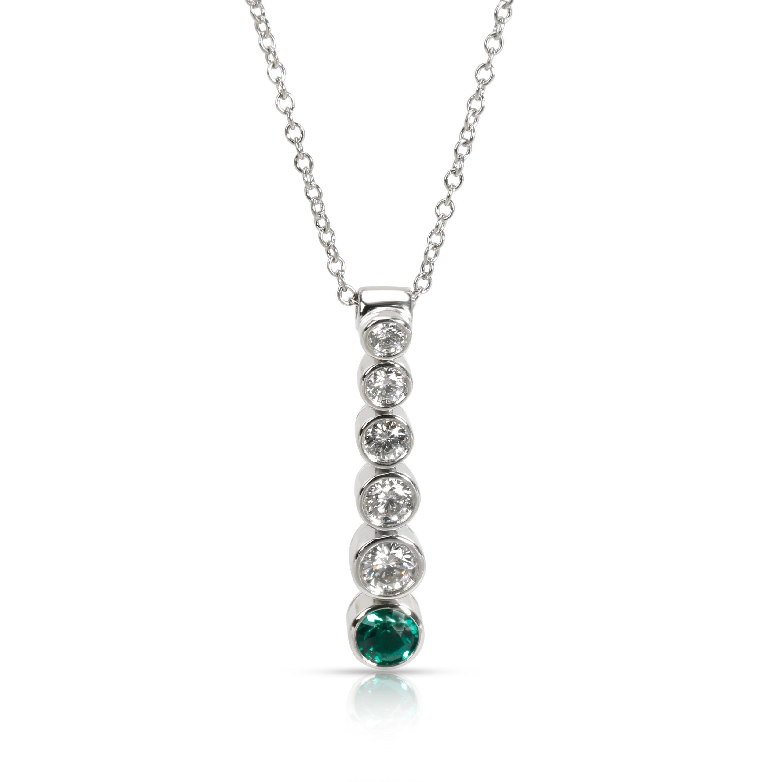 image of Tiffany Co Tiffany & Co. Jazz Diamond & Emerald Pendant In Platinum 0.33 Ctw in Silver, Women's