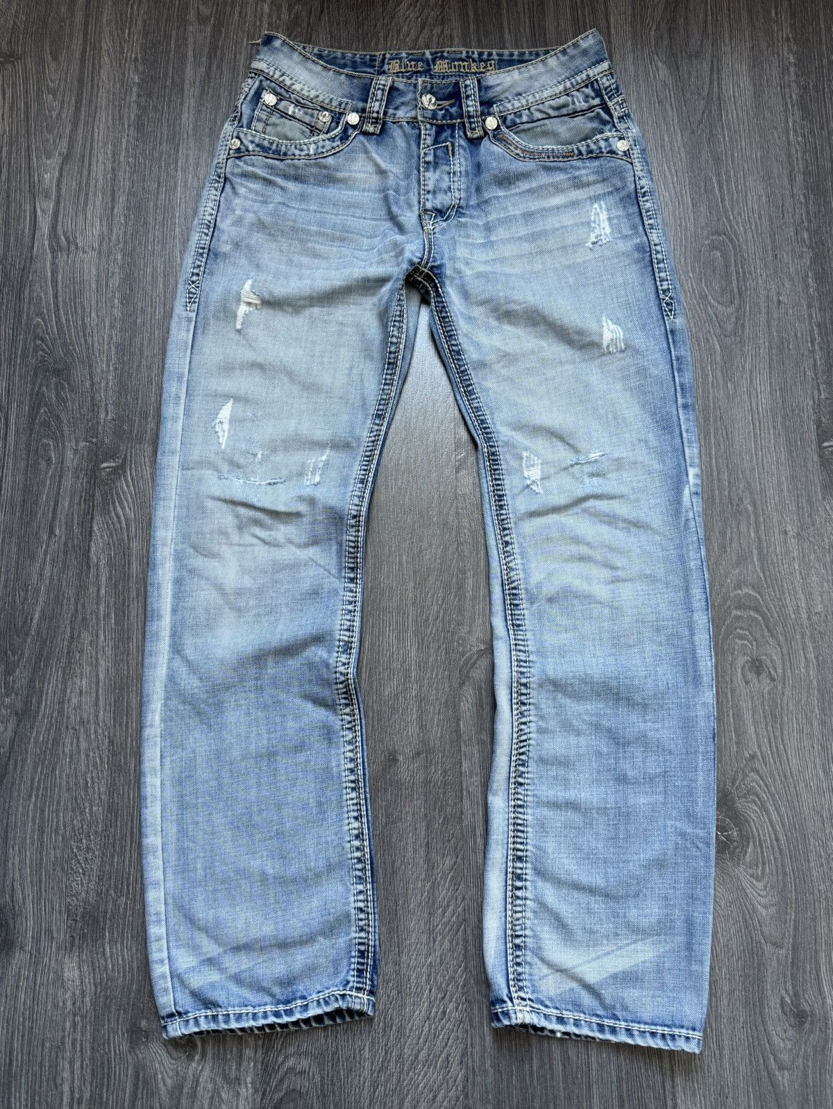 Japanese Brand × Vintage Y2K Avantgarde Ebroidered DENIM Jeans Size US 31 - 1 Thumbnail