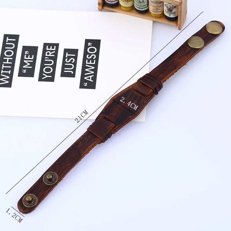 Leather × Vintage Fashion Retro Men's Leather Bracelet Brown Wrap Bracelets Size ONE SIZE - 3 Thumbnail