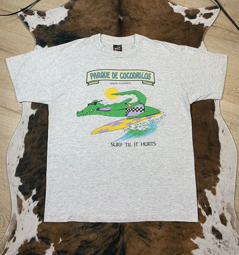 Vintage Vintage 90s Surfing Crocodile Funny Tshirt Tee Gran Canaria Size US L / EU 52-54 / 3 - 1 Thumbnail