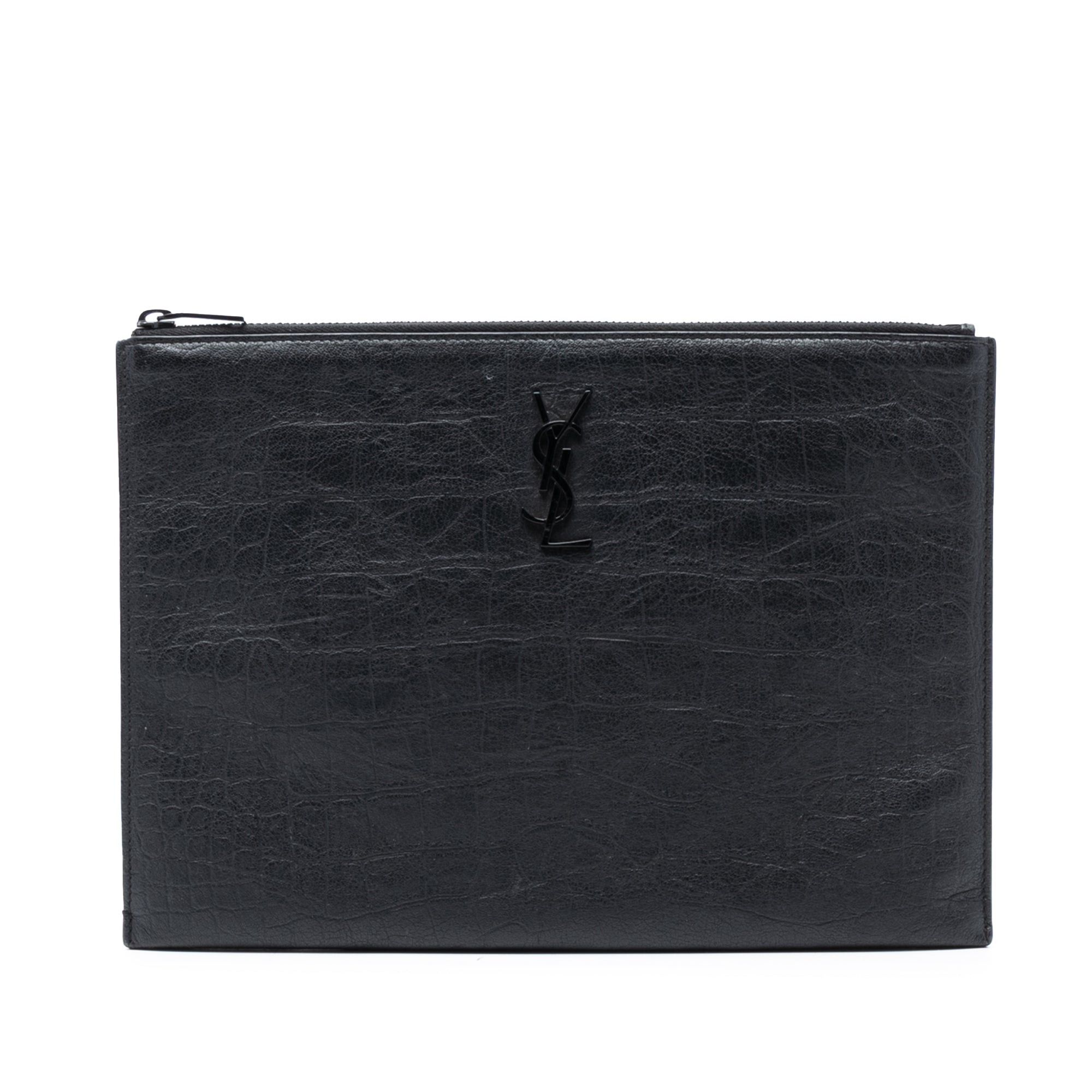 Saint Laurent Paris Croc Embossed Leather Monogram Clutch Size ONE SIZE - 1 Thumbnail