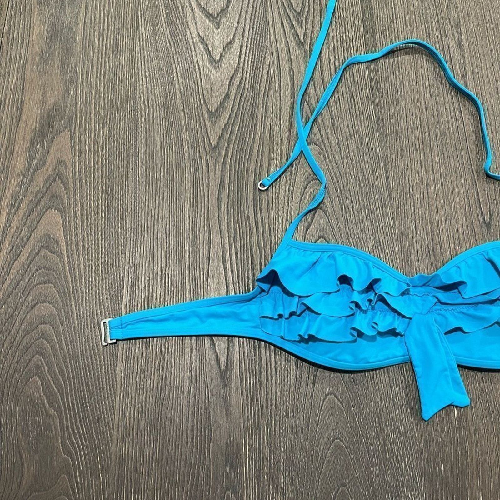 Vintage Gilly Hicks Swim Bright Ocean Blue Ruffle Bikini Top Size XS Size ONE SIZE - 4 Thumbnail