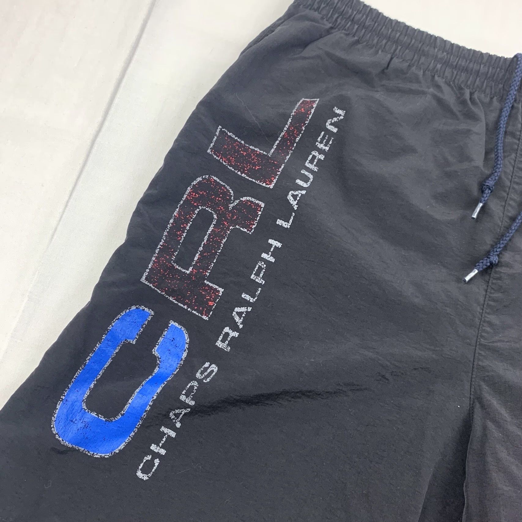 Chaps VINTAGE Chaps Ralph Lauren Swim Trunks Men M Black 90s Big Logo Spellout Size US 31 - 2 Thumbnail