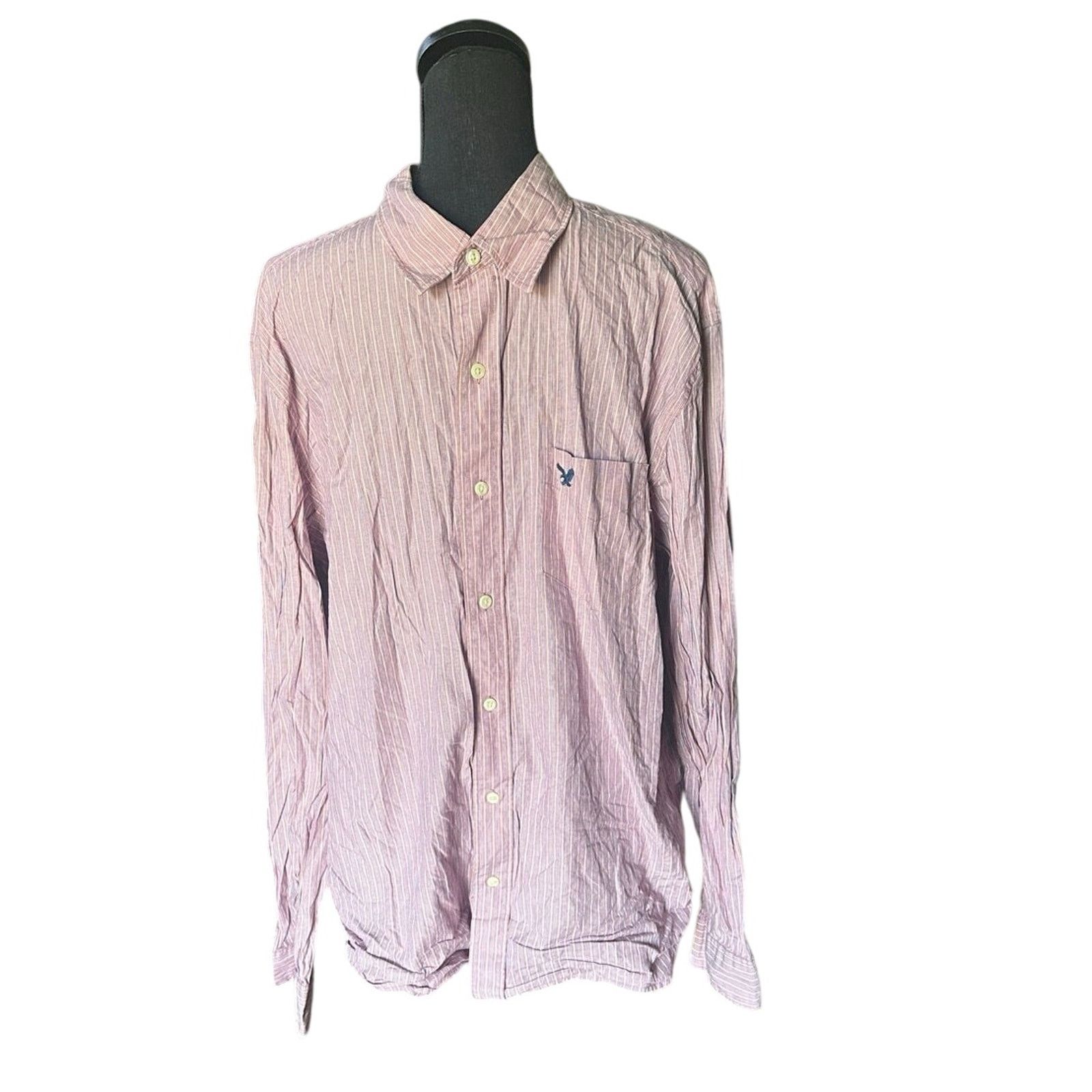 American Eagle Outfitters American Eagle Red Striped Button-Up Shirt Cotton Casual Size US XL / EU 56 / 4 - 1 Thumbnail