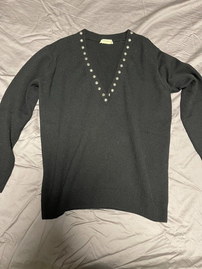 Saint Laurent Paris Saint Laurent Paris Deep V-neck rivet sweater Size XS / US 0-2 / IT 36-38 - 1 Thumbnail