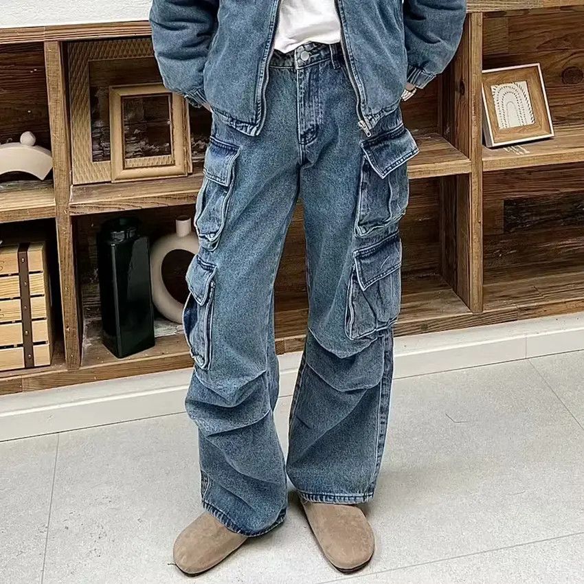 Designer × Japanese Brand Washed blue denim distressed utility cargo pants Size US 34 / EU 50 - 2 Thumbnail