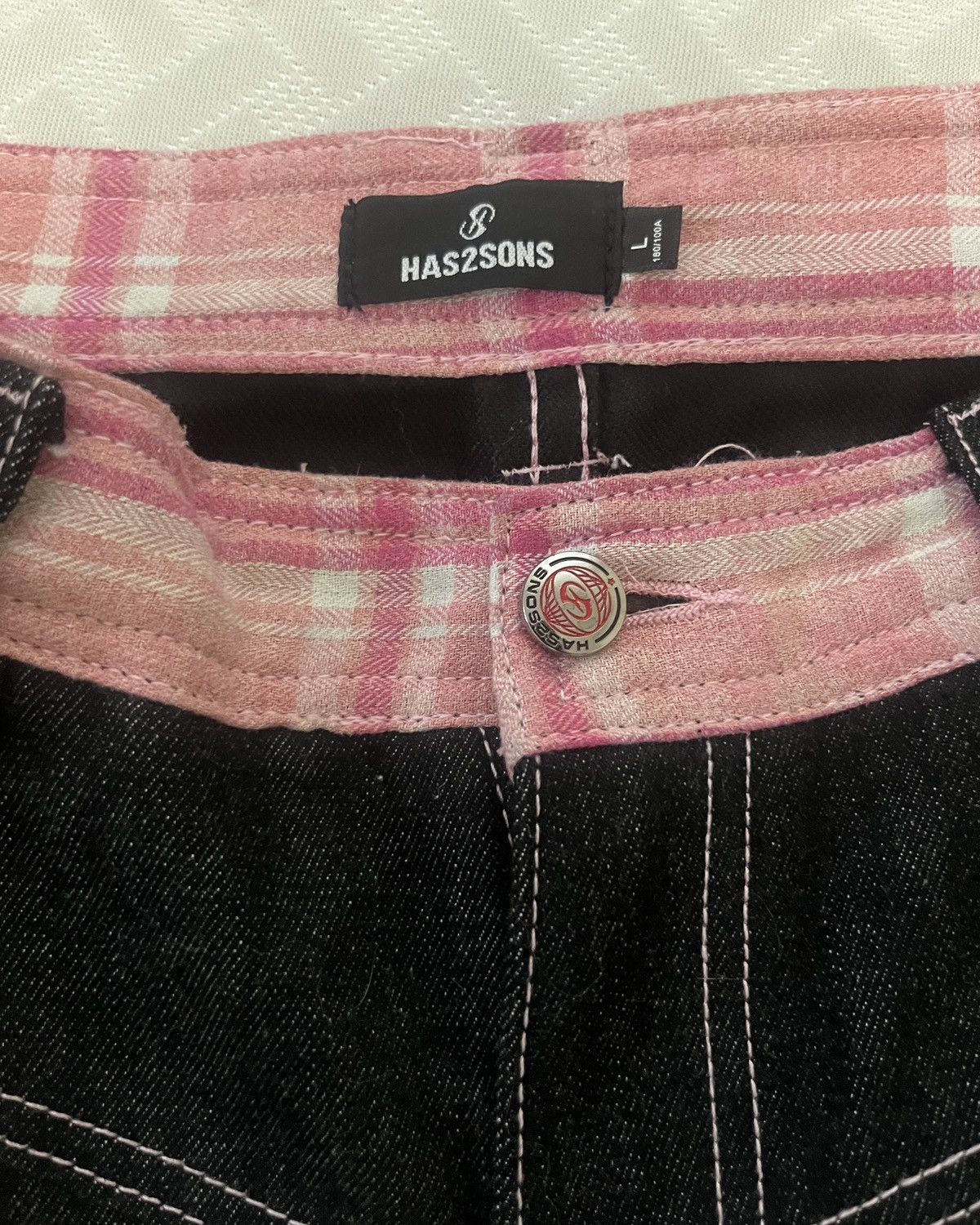 Other Has2sons Orignal Beef Spicing Pink Grid Bent Knife Jeans Size US 32 / EU 48 - 3 Thumbnail