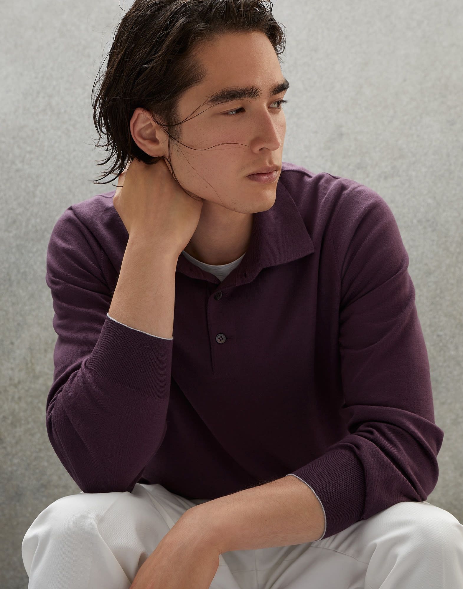 Brunello Cucinelli o1w1db10924 Polo Sweater in Purple Size US XXL / EU 58 / 5 - 3 Thumbnail