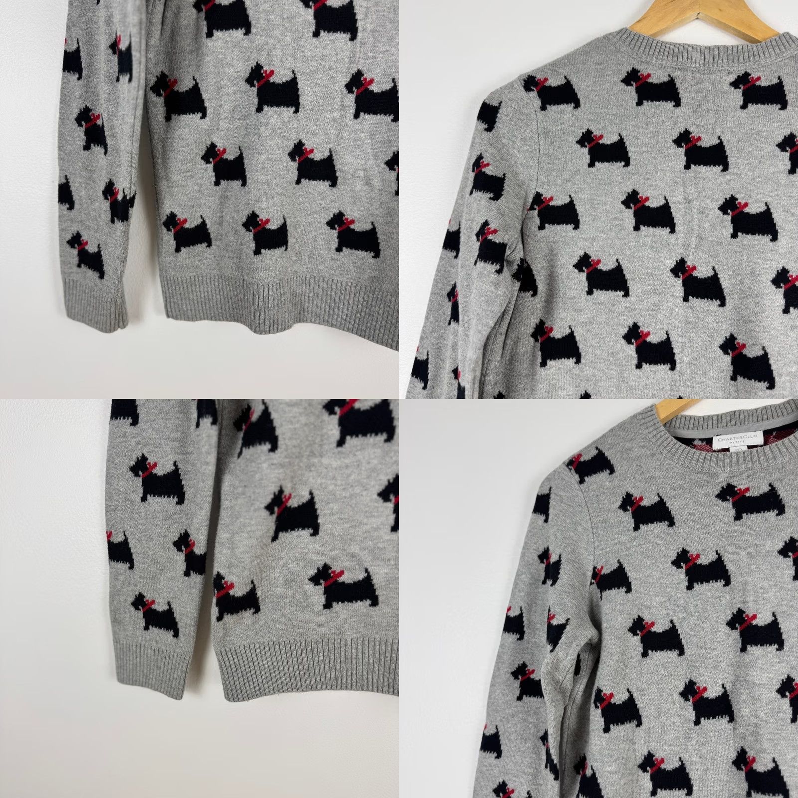 Charter Club Charter Club Petite Sweater Scottie Dog Print Gray Cotton Blend PS Women Size S / US 4 / IT 40 - 8 Thumbnail