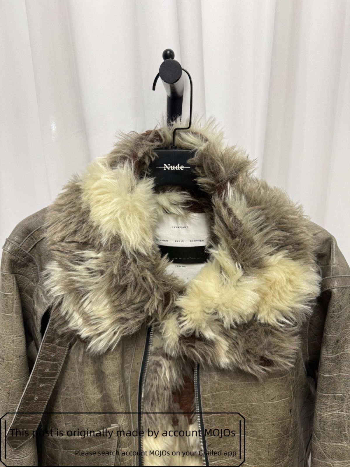 Sz L Sankuanz Leather & Fur Moto Sport Coat Mojos1134 in Beige, Men's — image 4 of 6