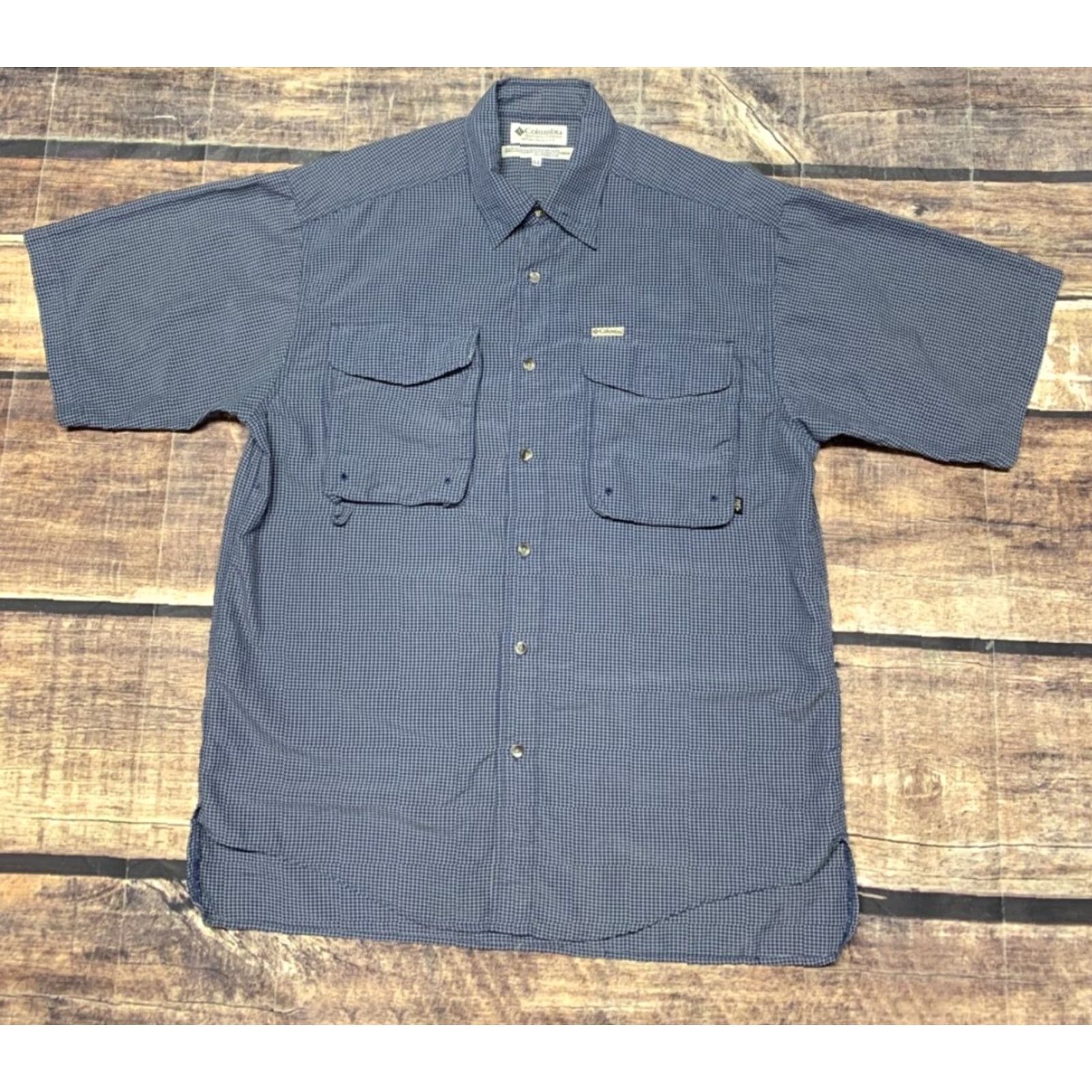 Vintage Columbia GRT Sportswear Mens Short Sleeve Button-Down Blue White Plaid Shirt Size US 31 - 2 Thumbnail
