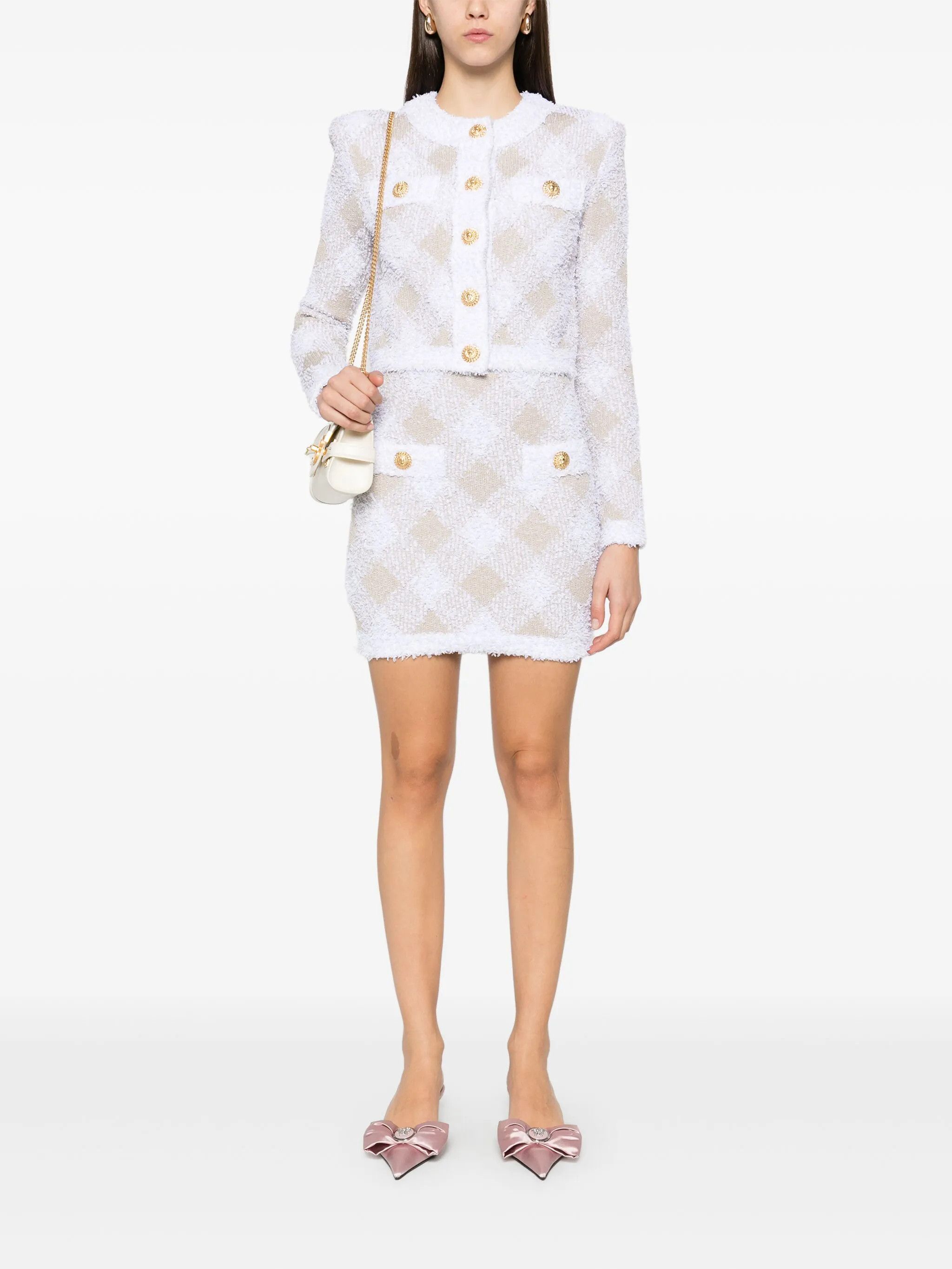 Balmain o1s1wg111025 Mini Skirt in Blanc/ Beige Size 28" / US 6 / IT 42 - 2 Thumbnail