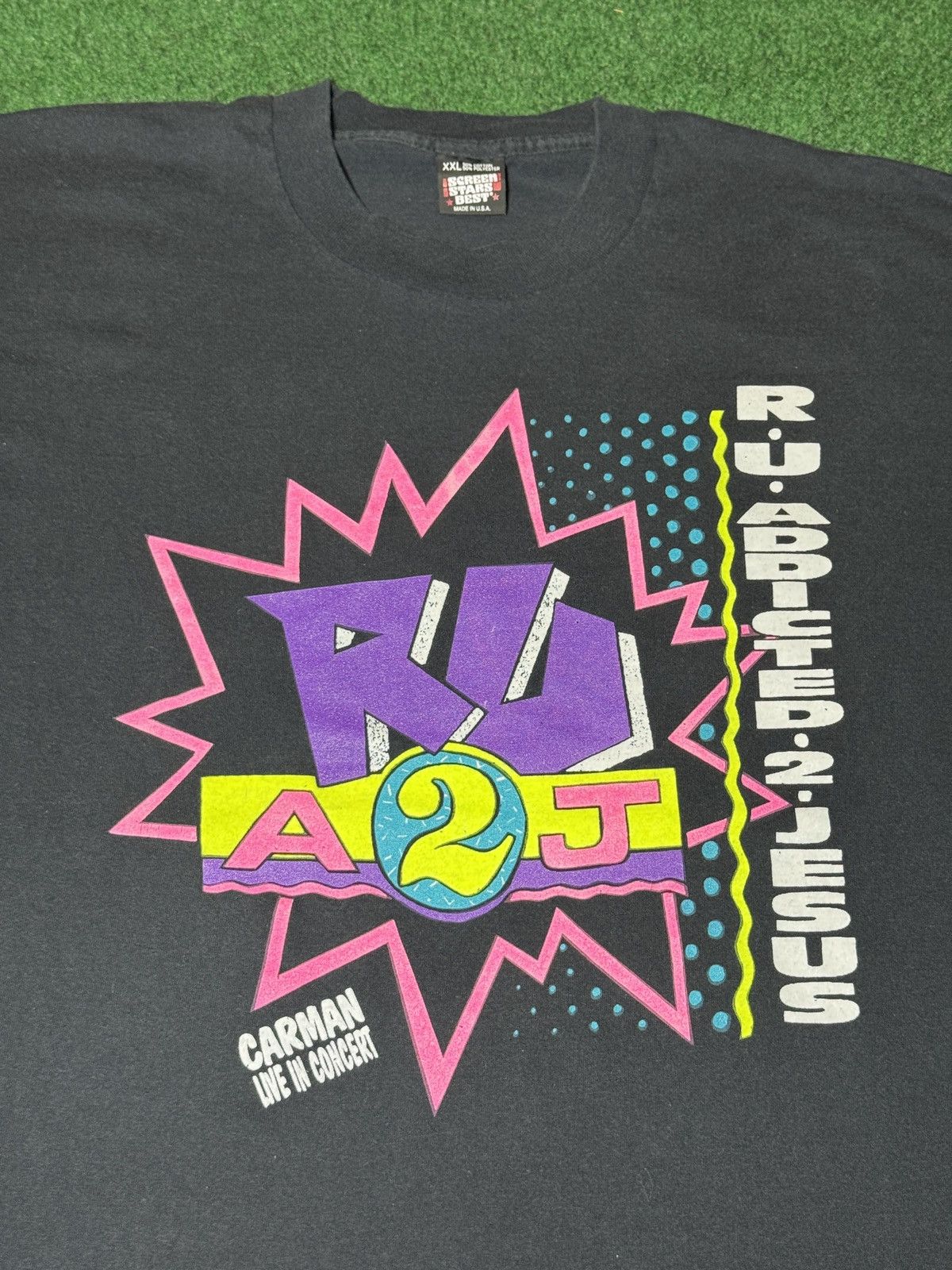 Vintage Vintage 90s R U Addicted 2 Jesus Tee Carman Concert T Shirt Size US XXL / EU 58 / 5 - 2 Thumbnail