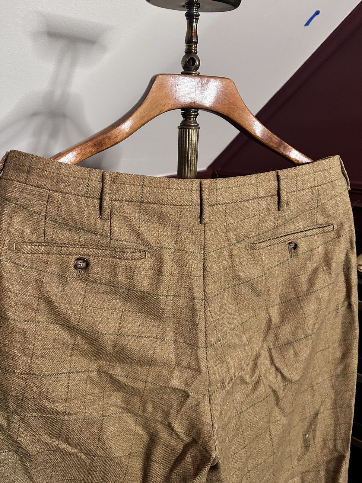 Bullock & Jones Vintage tan check heavy wool Italian cuffed pants Size US 35 - 8 Thumbnail