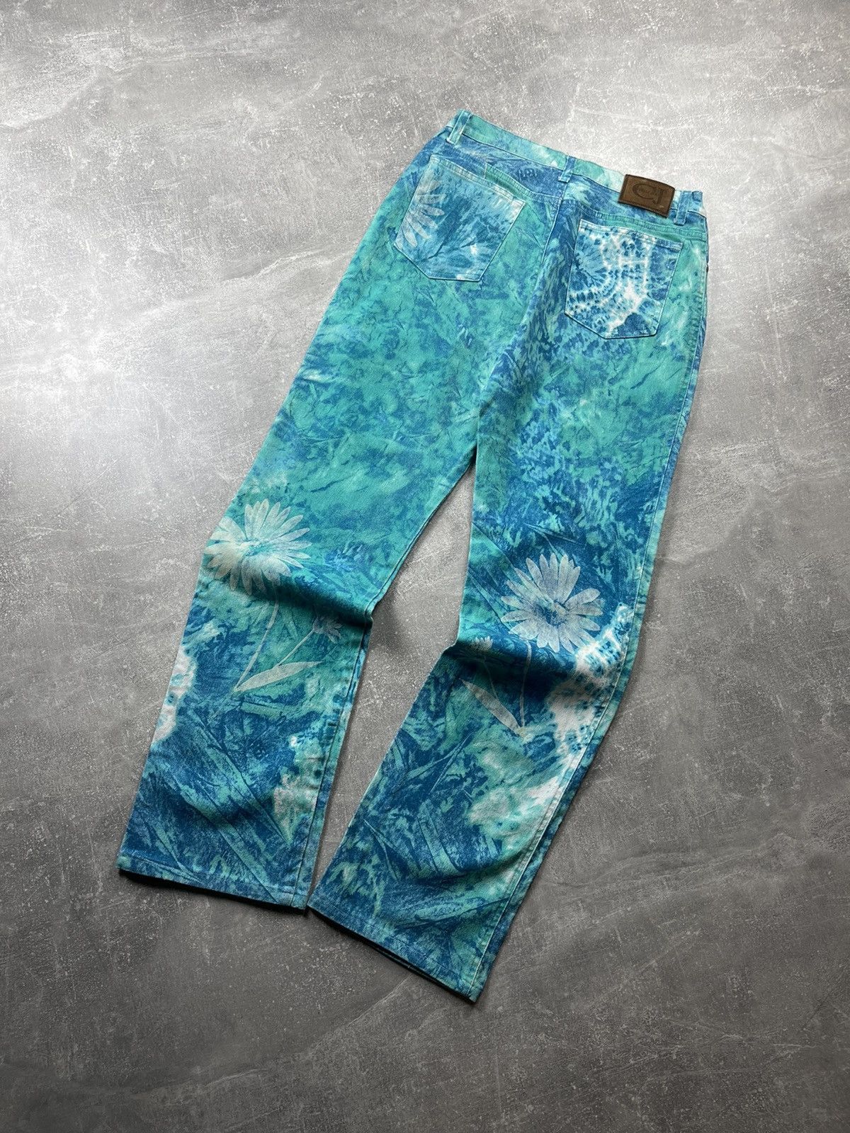 Just Cavalli Jeans Archive 00s Blue Floral Print Denim Pants