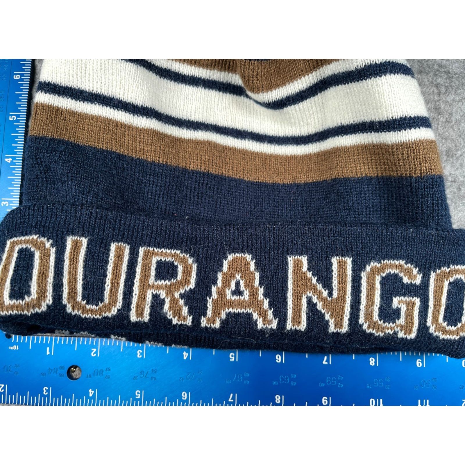 Durango Dimco Apparel Beanie Adult One Size Blue Brown Stripe Knit 100% Polyester Pom Hat/Cap Mens Womens Unisex Outdoors Ski Colorado Durango Beanie Toque Size ONE SIZE - 2 Thumbnail