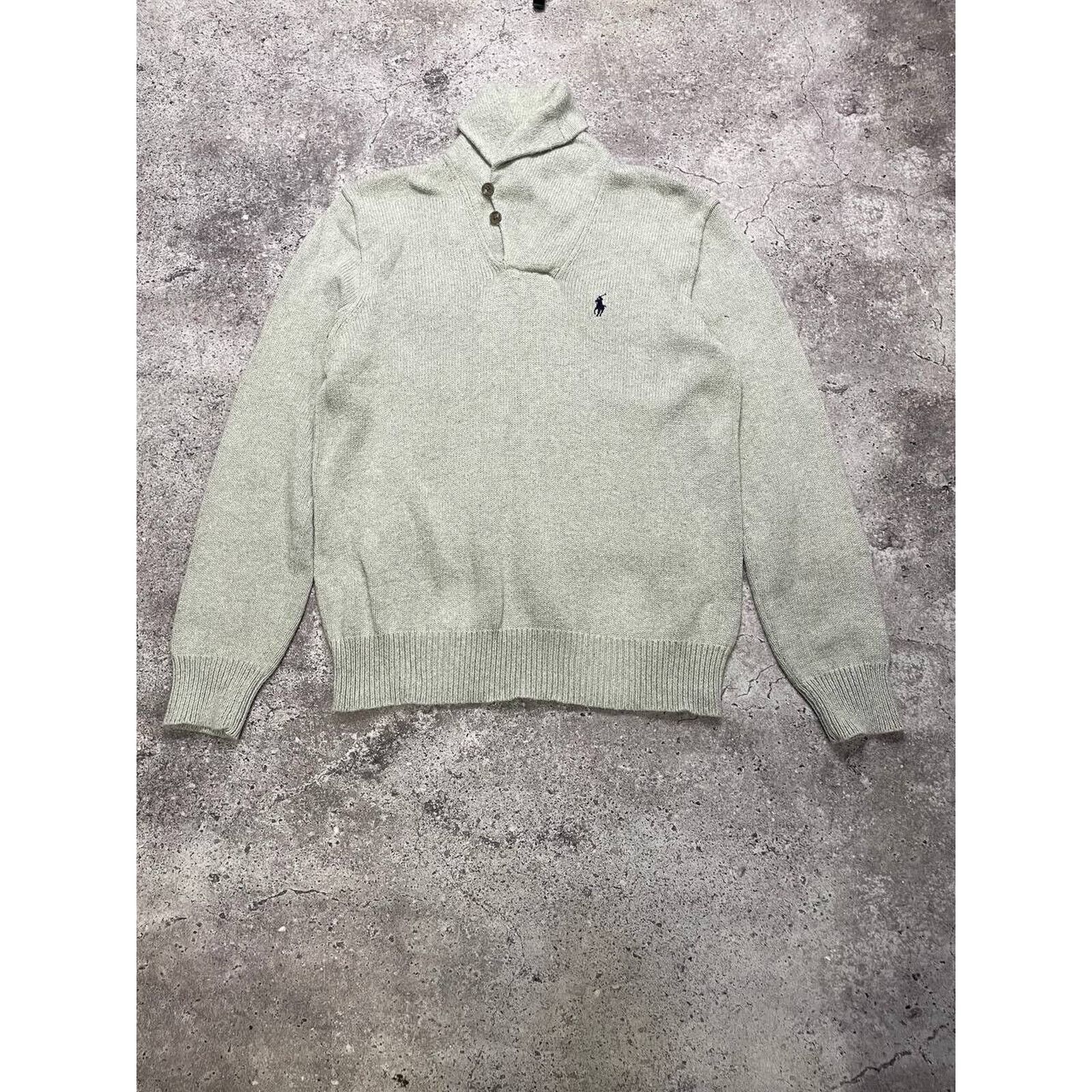 Ralph Lauren × Vintage Vintage Polo Ralph Lauren Shawl Collar Sweater Grey Knit M Size US M / EU 48-50 / 2 - 2 Thumbnail