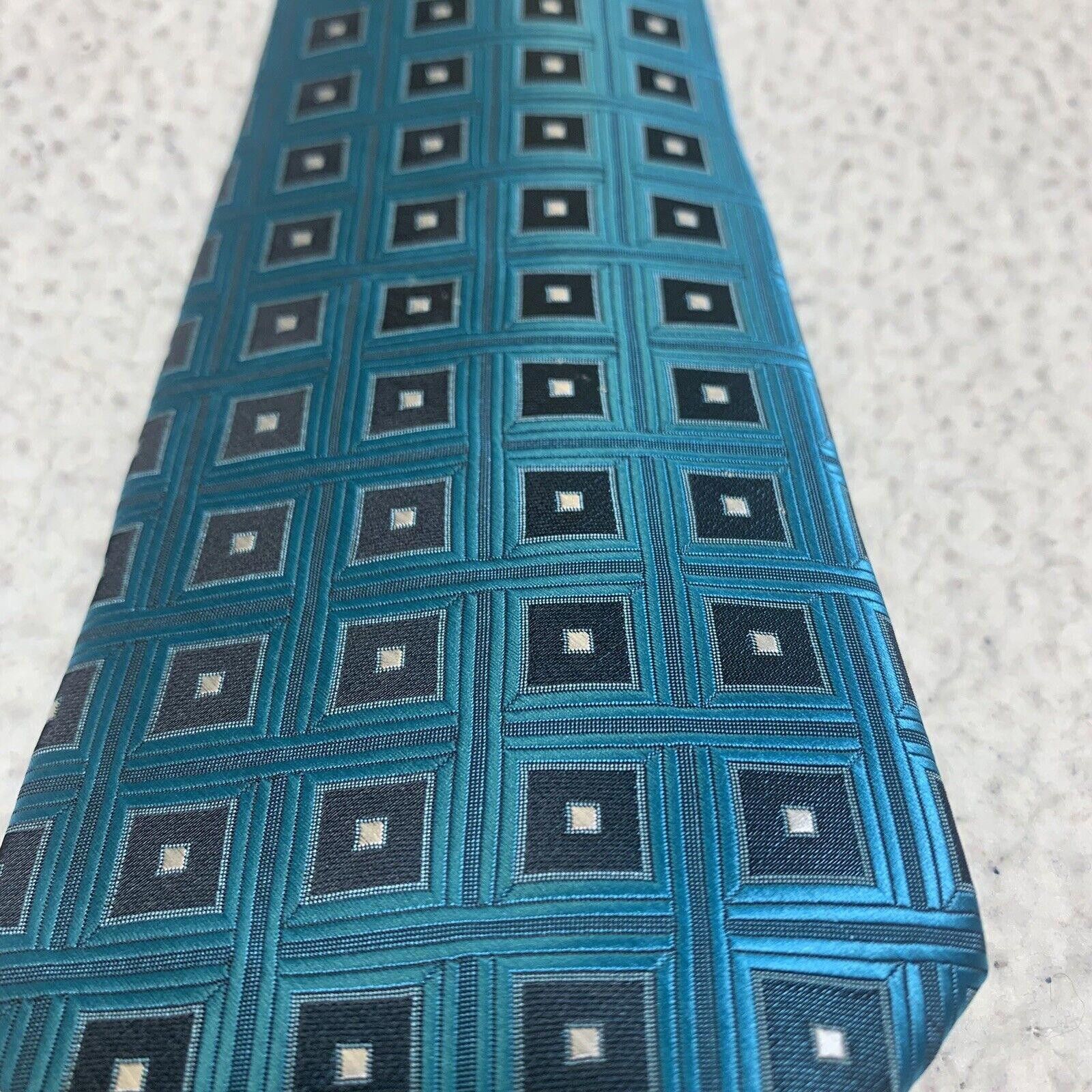 Adolfo Dominguez Adolfo Men's Formal Tie Classic Size Turquoise and Black Size ONE SIZE - 2 Thumbnail
