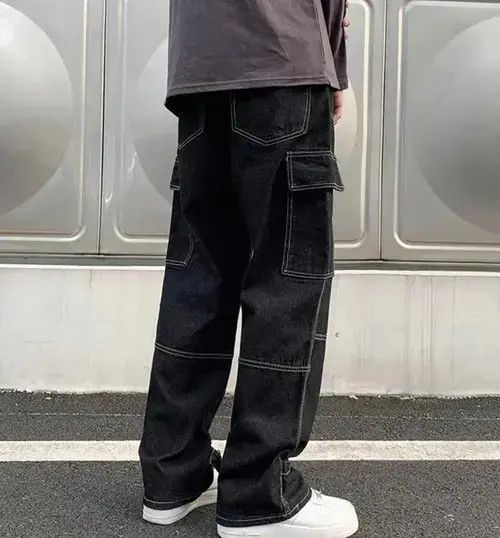 Black Color Straight Baggy Denim Pants