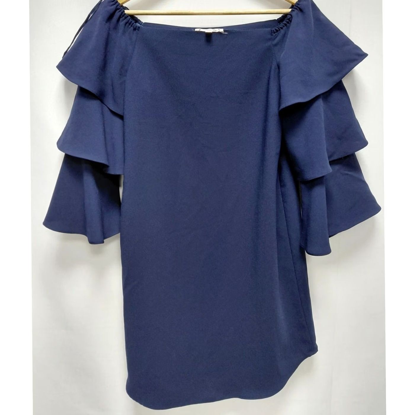 Nanette Lepore NANETTE LEPORE Off Shoulder Dress Blue Solid 3/4 Sleeve Layered Ruffle Knee Length Size 6 Womens Size M / US 6-8 / IT 42-44 - 2 Thumbnail