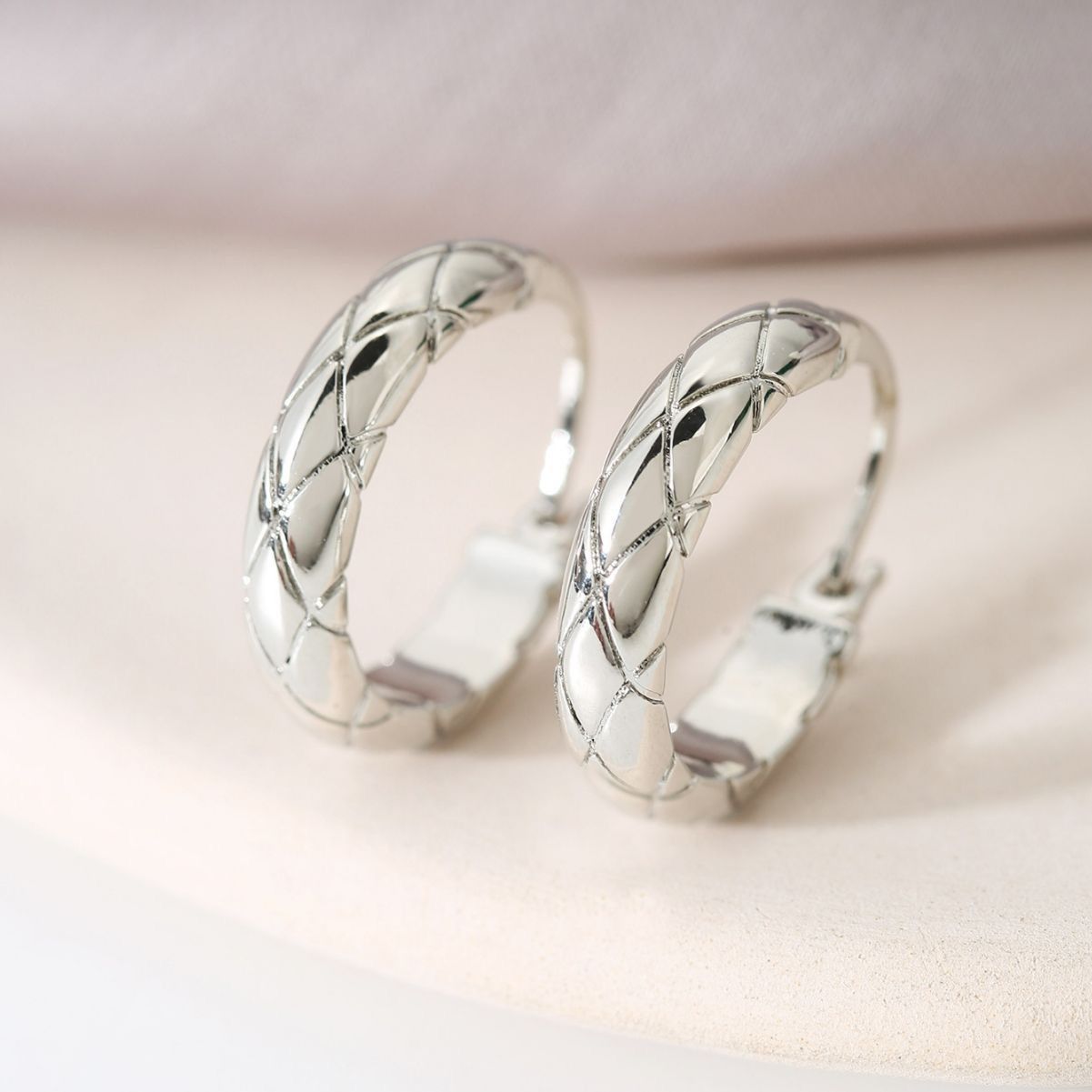 Other Polished Metal Texture Silver Hoop Earrings for Women Size ONE SIZE - 2 Thumbnail