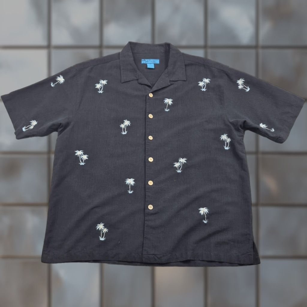 Paradise VTG Paradise Blue Hawaiian Shirt Mens XL Button Up Black Silk Palms Short Sleeve Size US XL / EU 56 / 4 - 1 Thumbnail