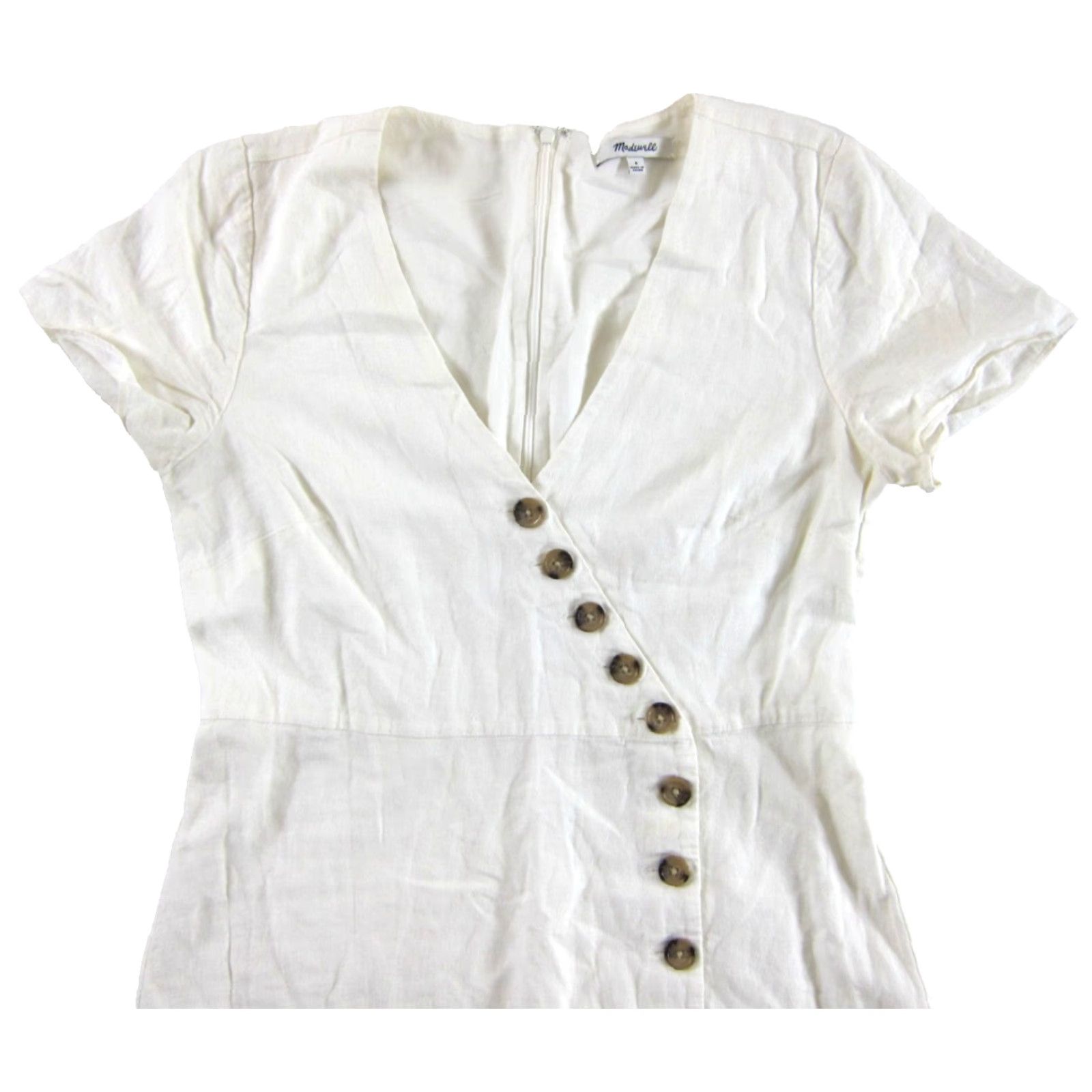Madewell Linen Rayon Ivory V-Neck Short Sleeve Midi Dress Size 4