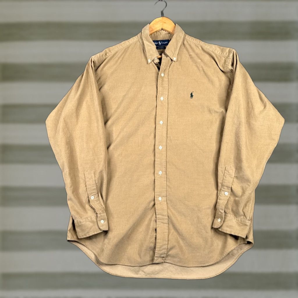 VINTAGE Polo Ralph Lauren Shirt Men Large Corduroy Long Sleeve