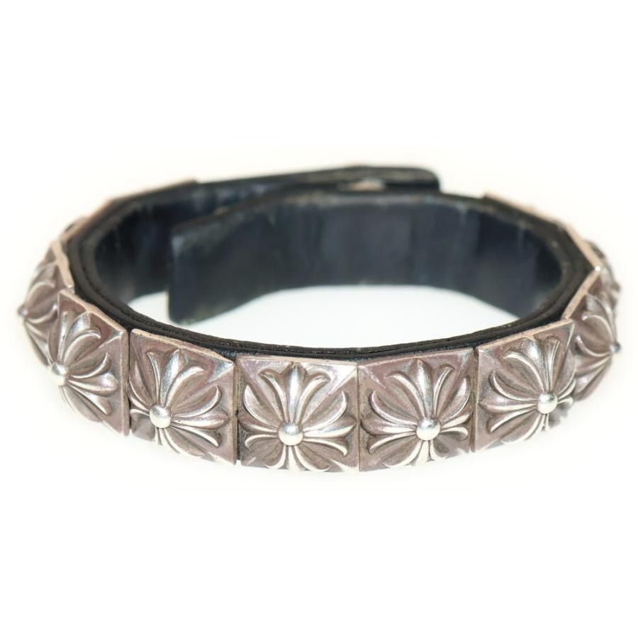 Chrome Hearts sapphire cross studs leather bracelet