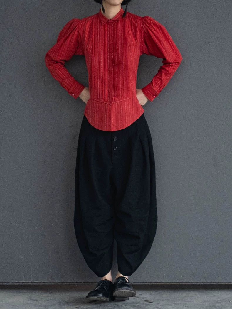 1980s KENZO Red Floral Stripe Blouse