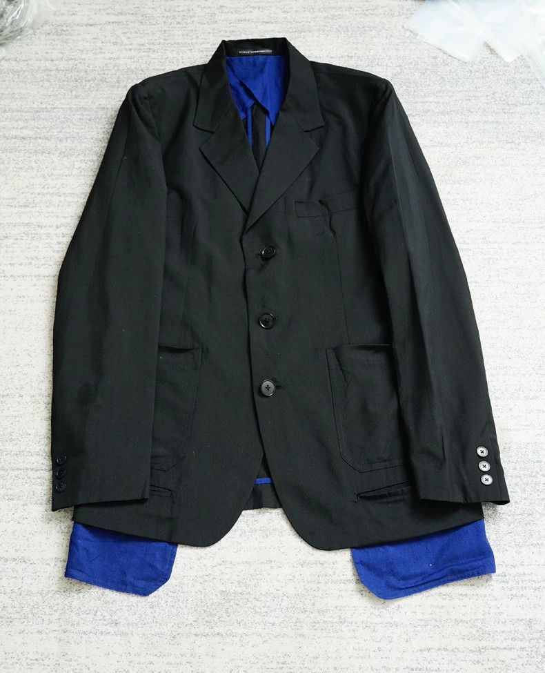 Yohji Yamamoto Yohji Yamamoto Yohji Yamamoto Black Blazer with Blue Detai Size US M / EU 48-50 / 2 - 1 Thumbnail