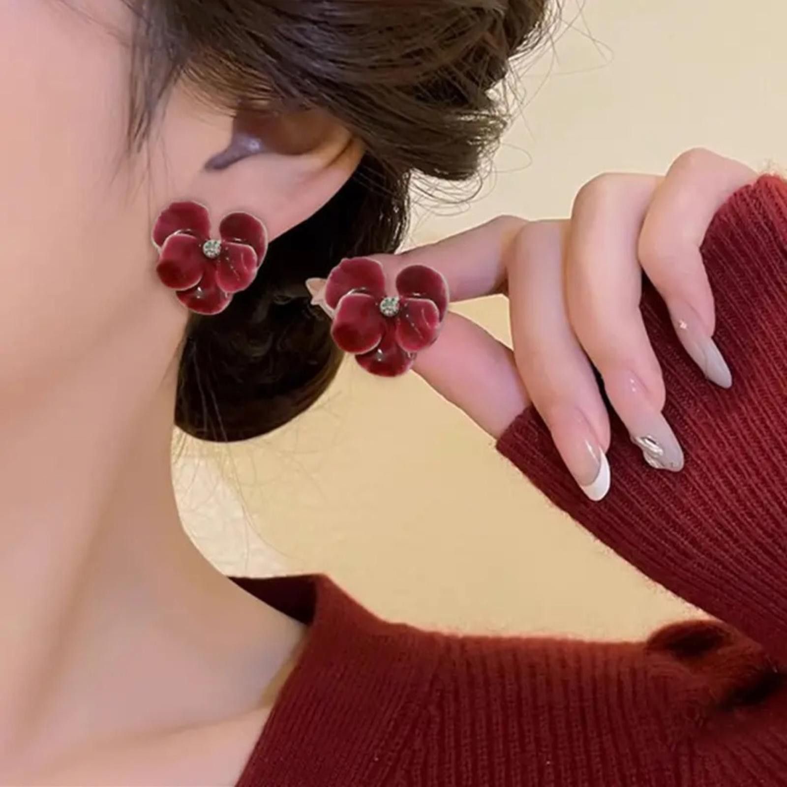 Designer Vintage Inspired Enamel Red Flower Petal Earrings Size ONE SIZE - 1 Thumbnail