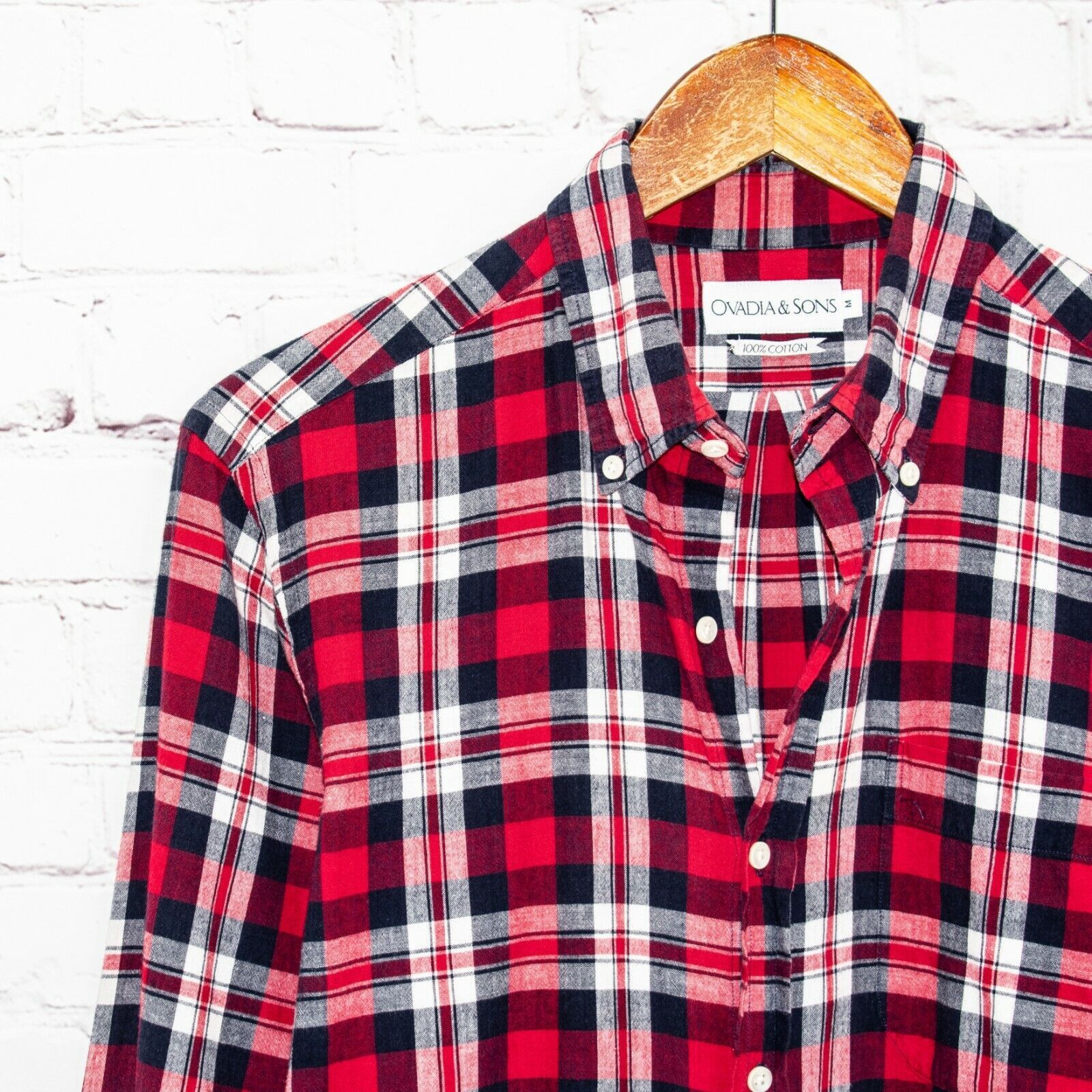 Ovadia & Sons OVADIA & SONS Men's Button Down Shirt Cotton Red Blue Plaid Size US M / EU 48-50 / 2 - 5 Thumbnail