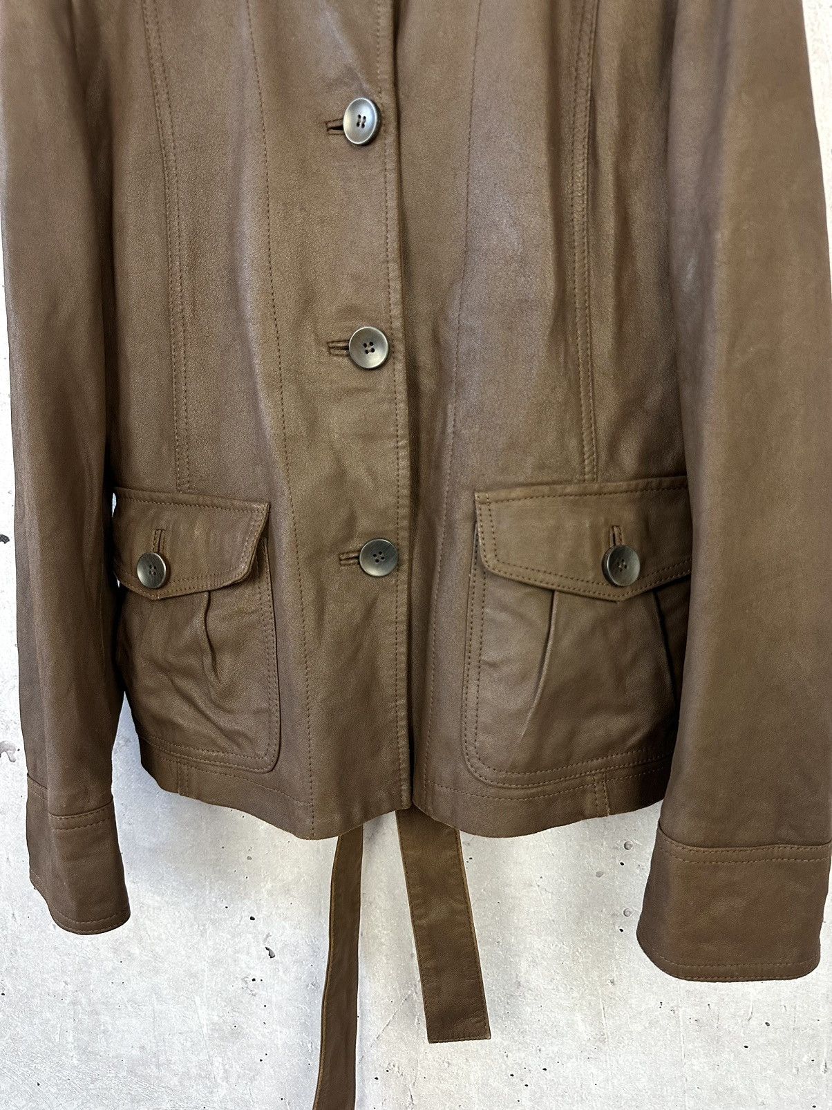 Weekend Max Mara Max Mara Weekend Brown Leather Buttons Jacket With Belt Size M / US 6-8 / IT 42-44 - 4 Thumbnail